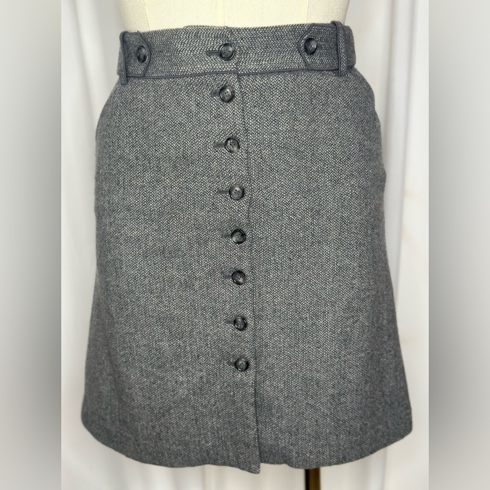 Ann Taylor Charcoal Button-Front A-Line Wool Blend Skirt (918)